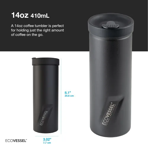 Miniatura 4 de EcoVessel Prensa francesa de viaje, cafetera portátil, prensa de café aislada de acero inoxidable, botella reutilizable de una sola porción para uso