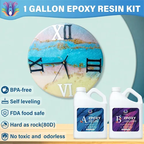 Miniatura 2 de Kit de resina epoxi de 1 galón con bomba de alto brillo, seguro para alimentos, transparente, sin burbujas, sin amarilleo, fácil de mezclar 1:1