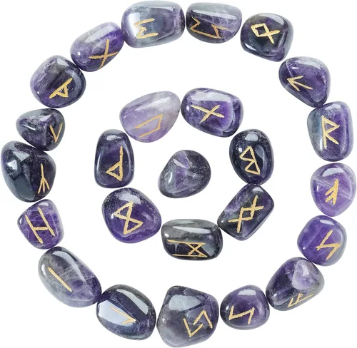 Miniatura 17 de Crocon Juego de piedras de runa oplaita con alfabeto Futhark de élder, símbolo grabado para generador de energía, equilibrio de chakras, protección