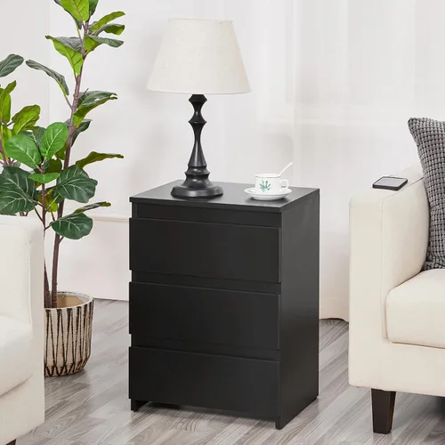 Miniatura 2 de Yaheetech - Mesita de noche con cajones, mesa auxiliar de cabecera con 3 cajones y base resistente, mesa de acento de madera con espacio de Negro