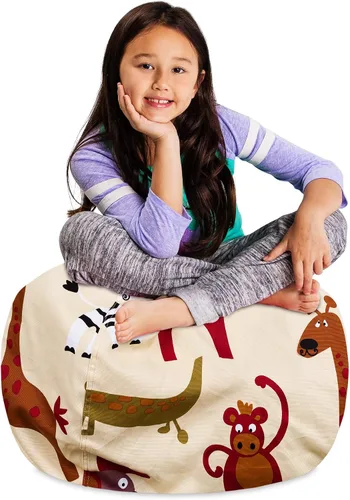 Miniatura 86 de Posh Stuffable - Sillón puff con almacenamiento para niños, contenedor de animales de peluche, organizador de juguetes de niños Lona rayas verde
