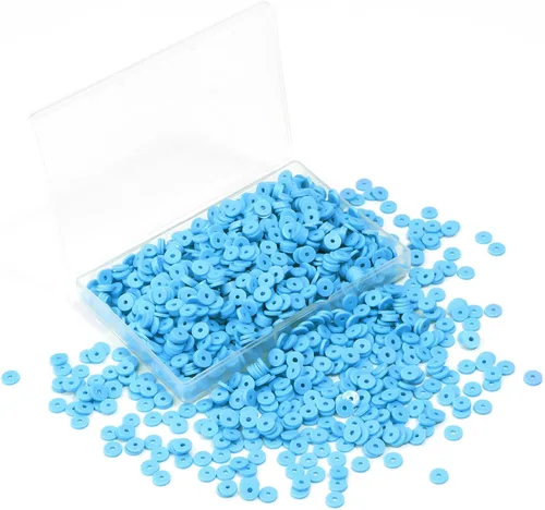 Miniatura 27 de Cuentas de arcilla polimérica azul claro, cuentas Heishi de 0.236 in para joyería, pulseras, collares, 1000