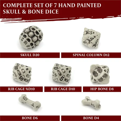 Miniatura 4 de Juego de dados DND - Juego de 7 dados poliédricos de calavera y hueso RPG - D20, D12, D10, D10, D8, D6 y D4 caras. Regalo genial y único para Hueso