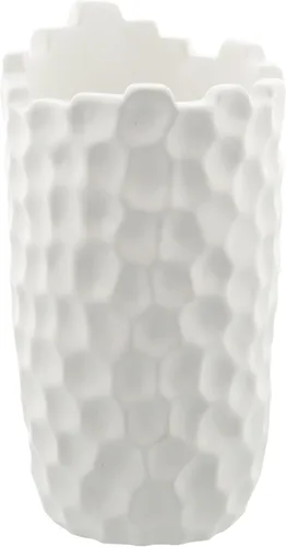 Deco 79 Jarrón decorativo de cerámica de porcelana con textura martillada, florero para decoración del hogar, 5 x 5 x 9 pulgadas, color blanco