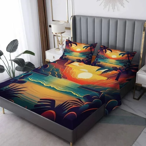 Miniatura 8 de Juego de sábanas de tamaño individual con diseño de playa – Sábanas de cama con diseño de estrella de mar, microfibra suave, bolsillo profundo