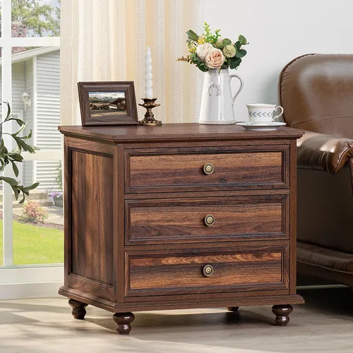 Miniatura 19 de Joaxswe Mesita de noche estilo granja con estación de carga, mesa auxiliar de 61 cm de ancho con 2 cajones, cómoda natural para dormitorio, cómoda