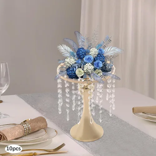 Miniatura 8 de Juego de 10 portavelas de metal dorado de 10.2 pulgadas de alto, florero, arreglo floral, candelabro, candelabro, portavelas para bodas, fiestas