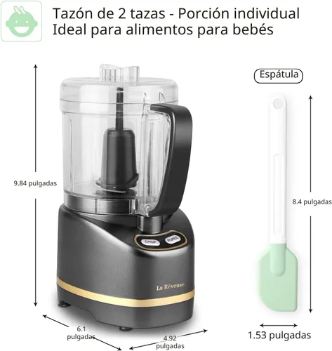 Miniatura 3 de La Reveuse Mini Procesador Eléctrico de Alimentos con 200 Vatios, Tazón de Preparación de 2 Tazas para Picar, Cortar, Moler, Mezclar, Puré