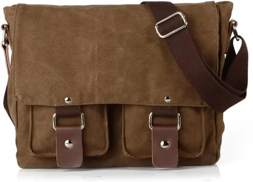 morral de cuero y lona para computadora portátil + morral de lona para cámara Dslr Slr, marrón (2)
