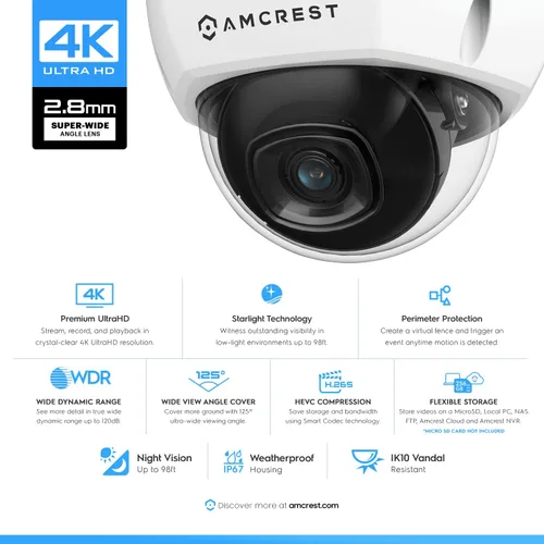 Miniatura 6 de Amcrest Sistema de cámara de seguridad 4K 8CH con NVR 4K (8MP), (4) x 8 megapíxeles IP67 cámaras IP POE de metal resistente a la intemperie