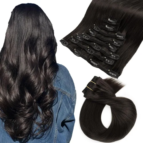 Miniatura 21 de ABH AMAZINGBEAUTY HAIR Extensiones de cabello humano negro con clip, 8 piezas de extensiones de volumen con clip, 4.23 onzas, sedoso, lacio, suave