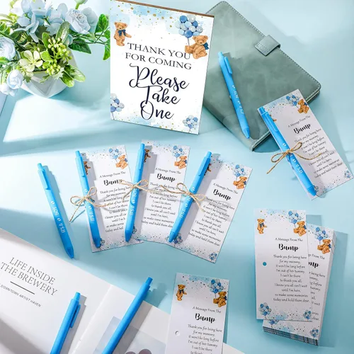 Miniatura 6 de Sintuff Juego de 50 Recuerdos de Baby Shower para Invitados 1 Letrero de Agradecimiento por Venir 50 Bolígrafos 50 Tarjetas de Agradecimiento
