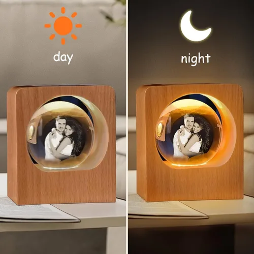 Miniatura 5 de Lámpara de noche personalizada de foto 3D en cristal – Bola de foto de vidrio personalizada con grabado de imagen 3D personalizada, base de madera
