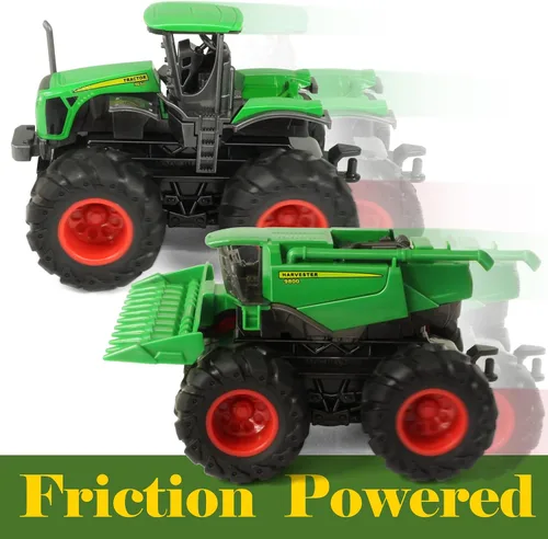 Miniatura 7 de Combine Harvester Tractor con remolques, juego de 4 juguetes de granja para niños y niños pequeños de 3 a 5 años, camiones esparcidores monstruos