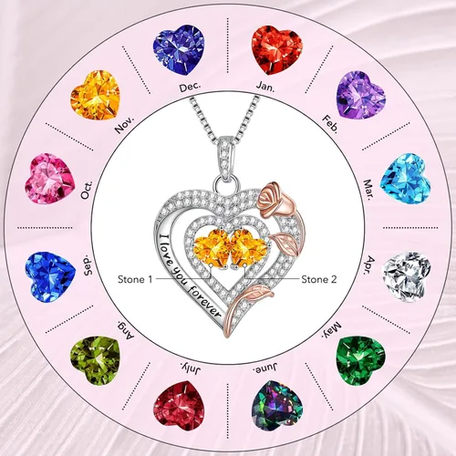Miniatura 6 de Valentines Day Gifts - Sterling Silver Rose Heart Birthstone Necklace Anniversary Birthday Christmas Mothers Day Gifts - Women Jewelry Gifts for