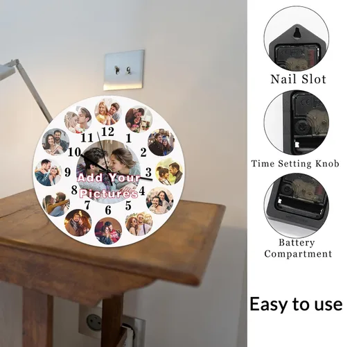Miniatura 6 de Qingxily Reloj personalizado con imagen, relojes personalizados para paredes, reloj con foto personalizado, regalo para el día de San Valentín, día