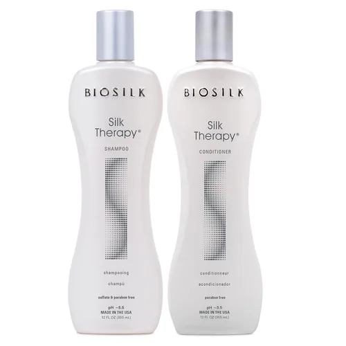 BioSilk Silk Therapy Duo Set Champú y Acondicionador, Cuidado Capilar de Limpieza Suave Para un Brillo Increíble, Sin Sulfatos, Parabenos y Libre de