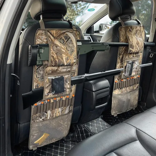 Miniatura 8 de MYDAYS Paquete de 2 Portaarmas para Respaldo de Asiento, Organizador de Asiento Delantero de Camuflaje con Bolsillo para Balas, Soporte Vehicular