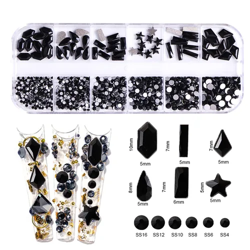 Miniatura 2 de 1620 diamantes de imitación para uñas color negro azabache con parte trasera plana, diamantes de imitación rojos para uñas, cuentas redondas, gemas