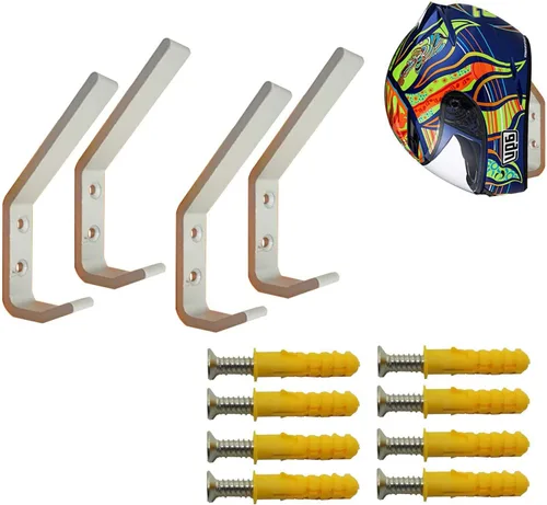 Deloky Paquete de 4 ganchos para casco de motocicleta, bolsas para chaquetas, montaje en pared, gancho de tela con tornillos de montaje (4 ganchos +
