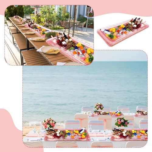 Miniatura 7 de Poen 4 unidades de barra inflable para servir, enfriador de alimentos con confeti brillante, bandeja de hielo inflable para alimentos, bebidas
