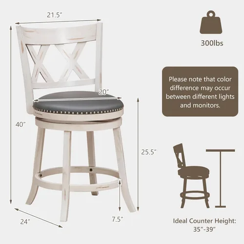 Miniatura 3 de COSTWAY Juego de 2 taburetes de bar para isla de cocina, taburetes giratorios de altura de mostrador sin brazos de 25.5 pulgadas con asiento