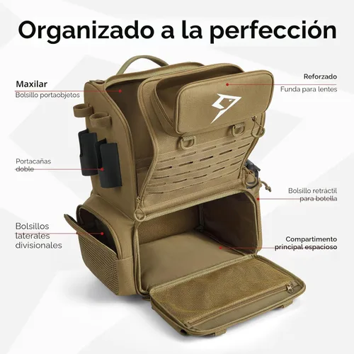 Miniatura 4 de Piscifun Mochila para equipo de pesca de 52L con soportes para cañas y 4 cajas de aparejos, bolsa grande de aparejos para almacenamiento