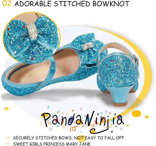 Miniatura 102 de PANDANINJIA Vestido de jada para niñas y niños pequeños, zapatos de princesa Mary Jane con tacones con lazo para fiesta, boda, boda