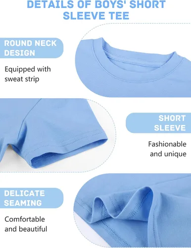 Miniatura 3 de Poroka Paquete de 5 camisetas de algodón de manga corta para niños pequeños, camisetas de tela de verano con cuello redondo para niños