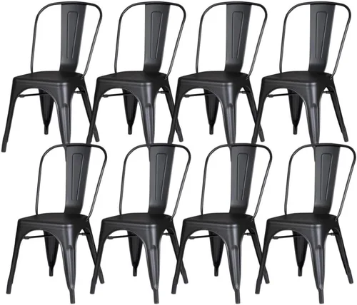 Miniatura 36 de Juego de 8 sillas de comedor de metal verde alpino, sillas de cocina apilables retro estilo granja, sillas laterales de acero verde oscuro para café