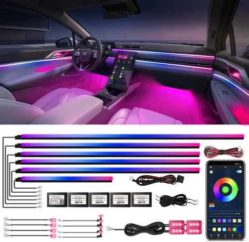 Miniatura 17 de Luces interiores acrílicas Dreamcolor para automóvil, accesorios para automóvil WEBUPAR 2 en 1, tira de luces LED para automóvil con control