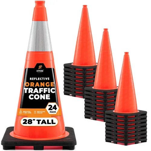Miniatura 8 de Xpose Safety Conos de tráfico naranjas de 12 pulgadas con collar de 4 pulgadas, paquete de 4 conos de seguridad de plástico PVC multiusos