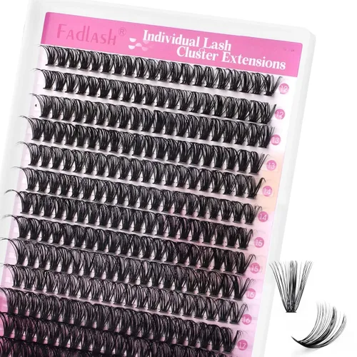FADLASH Racimos de pestañas Wispy 280 piezas, racimos de pestañas individuales de aspecto natural, rizado D 40D, racimos de pestañas suaves y