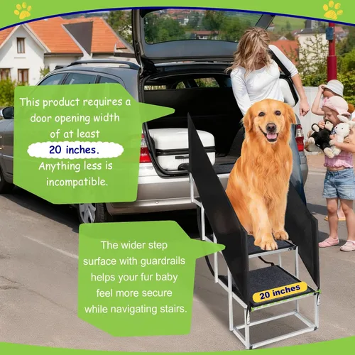 Miniatura 5 de Escaleras para perros con barandilla para perros grandes, escalón extra ancho de 20 pulgadas, 4 escalones de 34 pulgadas con superficie