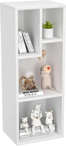 Miniatura 26 de VECELO Estantería para niños, 2 en 1 con estantes y 3 cubos de diferentes tamaños, organizador de madera para almacenamiento de juguetes para Blanco