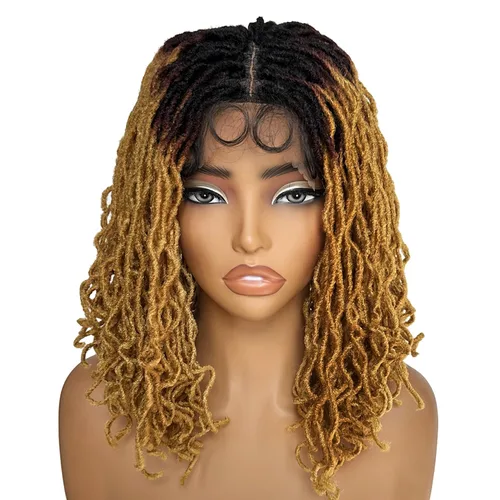 Miniatura 10 de SOKU Peluca de Encaje Frontal con Locs Falsos Cortos y Rizados de 12 Pulgadas Negro Natural 4x4 Espacio de Separación Grande Pelucas de Rastas