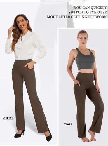Miniatura 4 de Desol Leggings acampanados, pantalones de yoga de cintura alta con bolsillos, pantalones de control de abdomen, pantalones de trabajo negros