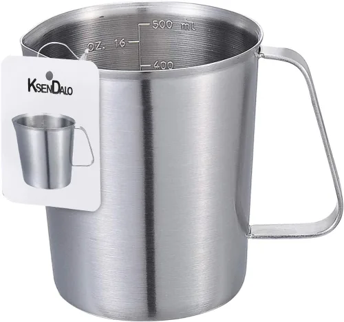 KSENDALO Taza medidora de acero inoxidable, 2 tazas de acero inoxidable, taza medidora de metal con marcas, 16 onzas (0.5 litros)