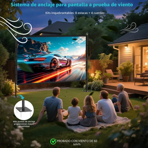 Miniatura 3 de Pantalla de proyector para exteriores con soporte, pantalla de proyector portátil de 120 pulgadas, pantallas de proyección ligeras para interiores