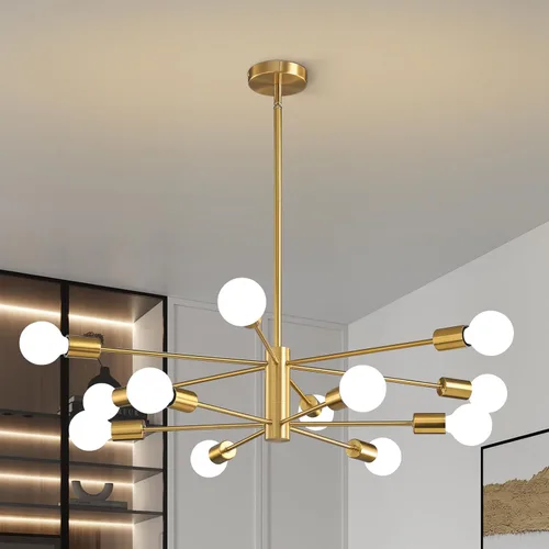 Miniatura 19 de KAISITE Lámpara de Araña Moderna Sputnik Luz de Techo 8 Luces Lámpara de Araña Dorada Luz de Comedor Sobre Mesa Altura Ajustable Lámpara de Araña