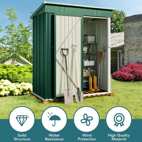 Miniatura 3 de Gizoon Cobertizo de almacenamiento al aire libre de 5 x 3 pies con puerta única con cerradura, cobertizo de metal galvanizado con ventilación
