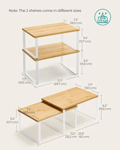 Miniatura 2 de SONGMICS Estante organizador de gabinete, juego de 4 estantes de encimera de cocina, almacenamiento de cocina, estante de especias, apilable, Blanco