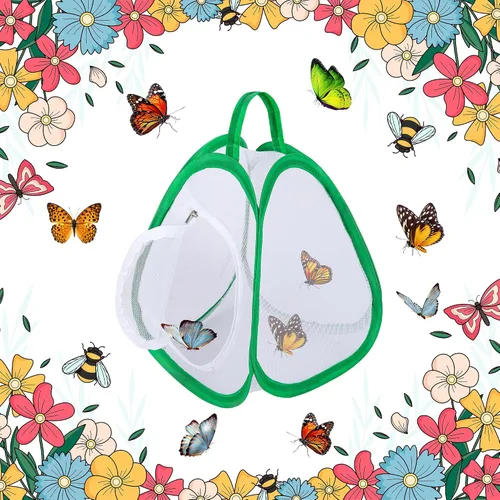Miniatura 7 de 2 jaulas de hábitat de mariposa de 10 x 8.8 x 8 pulgadas, plegable de malla para insectos, hábitat portátil de red de mariposas con cremallera