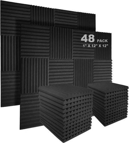 Miniatura 6 de JBER - Paquete de 12 paneles acústicos de espuma para pared de estudio, acolchonados, insonorizados, ignífugos, de 1 x 12 x 12 pulgadas Negro No