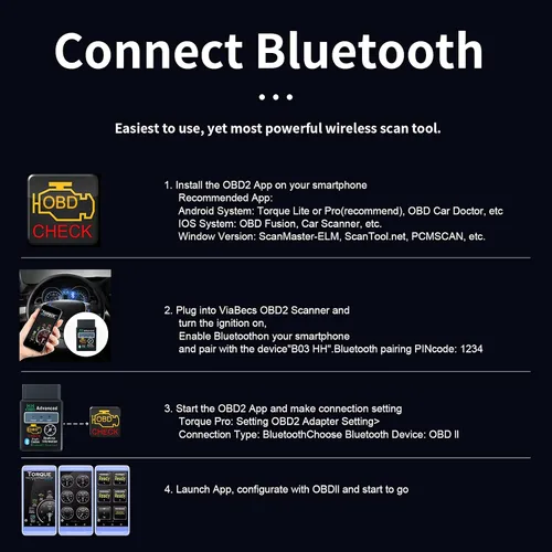 Miniatura 5 de OBD2 Bluetooth Lector de Códigos de Diagnóstico Inalámbrico OBD II Herramienta de Escaneo Restablecer y Borrar Verificar Luz del Motor del Coche