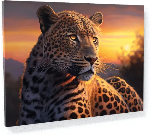 Miniatura 24 de Sense Canvas Arte en lienzo con retrato de leopardo verde 2 – Decoración del hogar para pared, póster grande 40 x 30 / 0.75 pulgadas