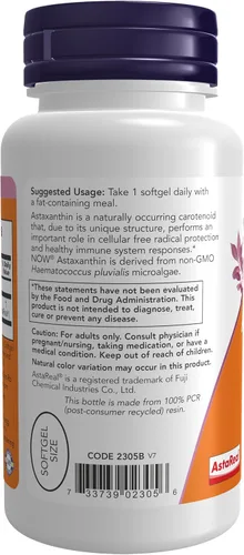 Miniatura 3 de NOW Suplementos, Astaxantina 4 mg derivada de microalgas Haematococcus Pluvialis sin OMG y tiene luteína, cantaxantina y betacaroteno de origen