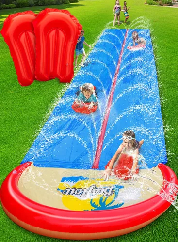 Spring Water Tobogán acuático de 22 pies para niños y adultos, toboganes de agua extra largos y resistentes con rociadores, tobogán de 2 carriles