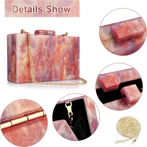 Miniatura 3 de YYW Monederos de mano de acrílico para mujer de boda bolso cruzado de noche multicolor con cadena desmontable