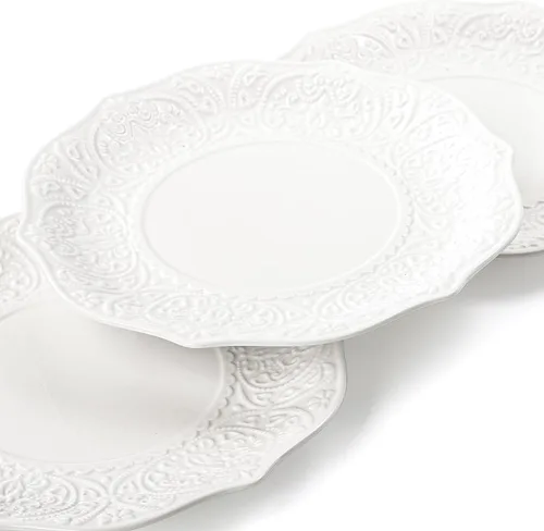 Miniatura 4 de SOUJOY Juego de 6 platos de ensalada, platos de porcelana de 8 pulgadas para servir postres, platos pequeños con impresión en relieve